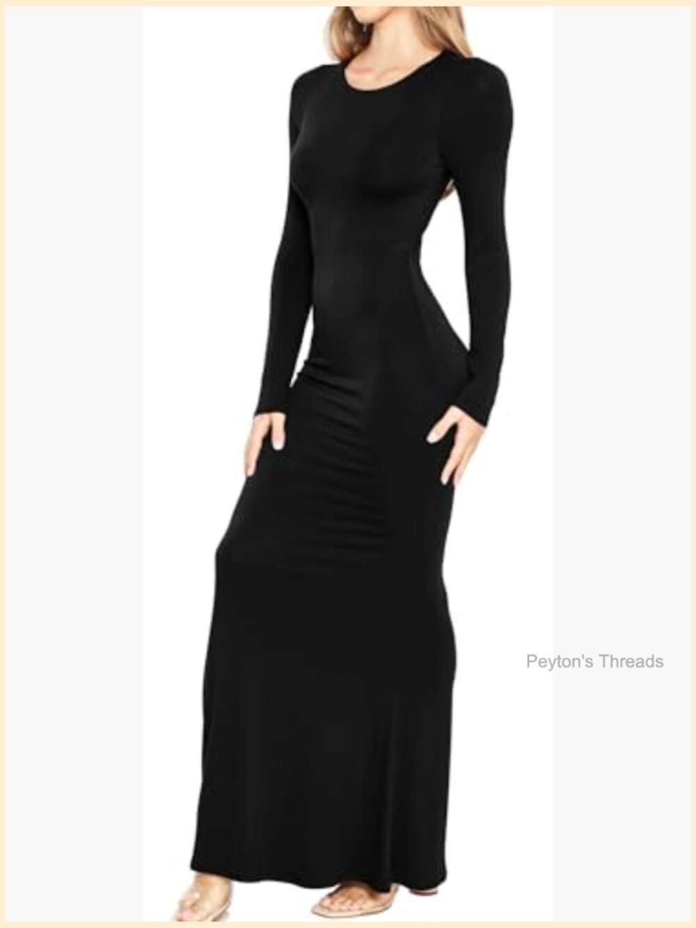 Long Sleeve Bodycon Maxi Dress Slimming Sexy Fitted Maternity Friendly Long - Picture 3 of 4